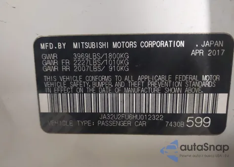 2017 Mitsubishi Lancer Le from USA, damaged, VIN JA32U2FU6HU012322